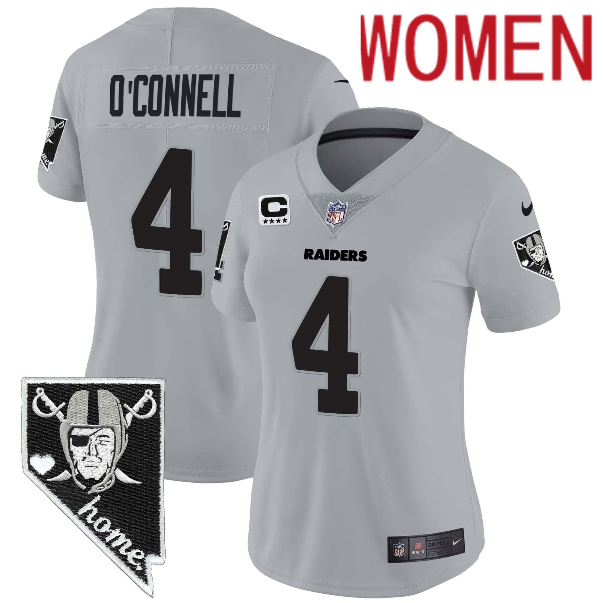 Women Oakland Raiders #4 OConnell Grey 2024 Nike Nevada Home Patch Vapor NFL Jersey